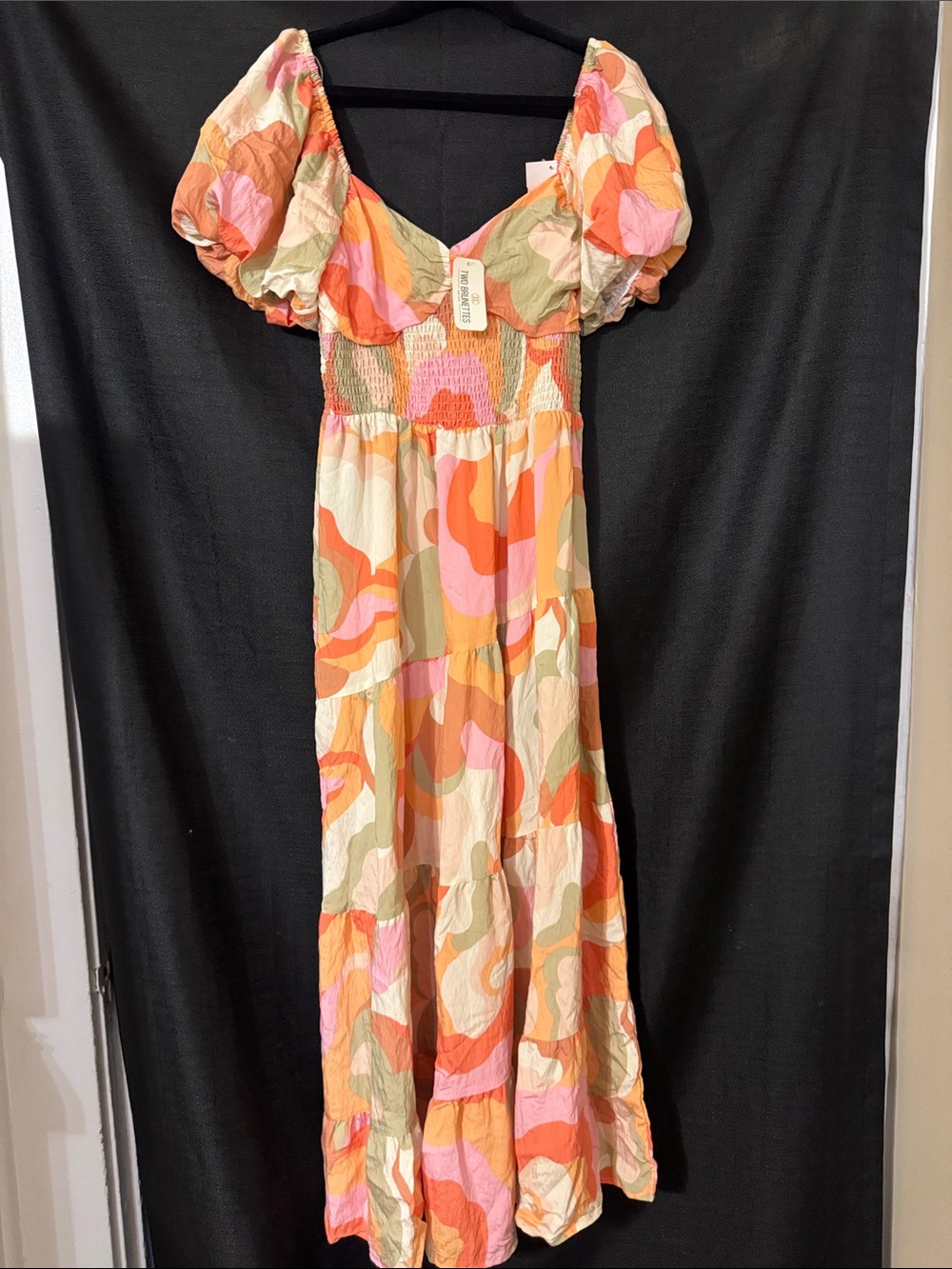Pink & Orange Floral Midi Dress with V Neckline - Picture 2 of 7